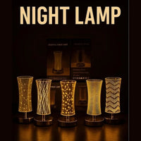 Five decorative night lamps with intricate designs on a dark background, labeled 'NIGHT LAMP'.