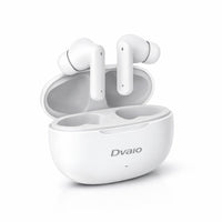 White wireless earbuds with charging case on a white background, featuring the Dvaio brand.