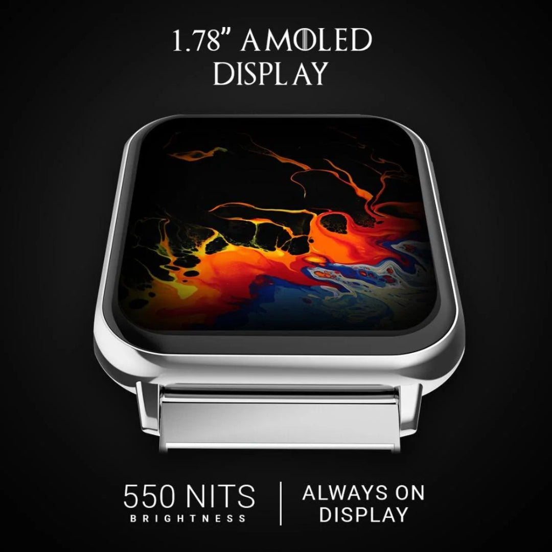 Smartwatch with AMOLED display on a black background