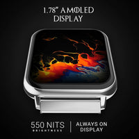 Smartwatch with AMOLED display on a black background