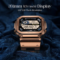 Rose gold digital watch with a blue textured background