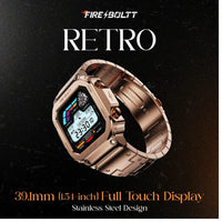 Smartwatch with 'Fire Boltt' branding on a dark background