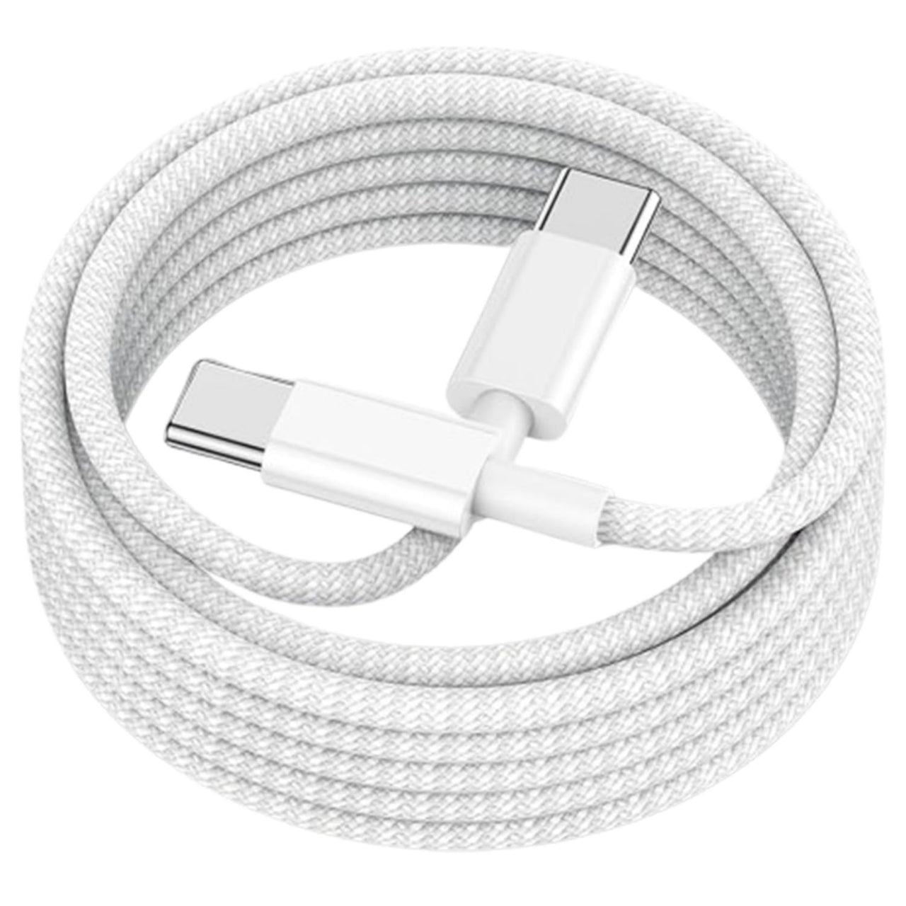 White braided USB cable with metal connectors on a white background