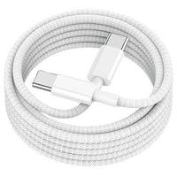 White braided USB cable with metal connectors on a white background