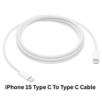 White iPhone 15 Type C to Type C cable on a white background