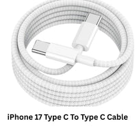 White iPhone 17 Type C to Type C cable on a white background