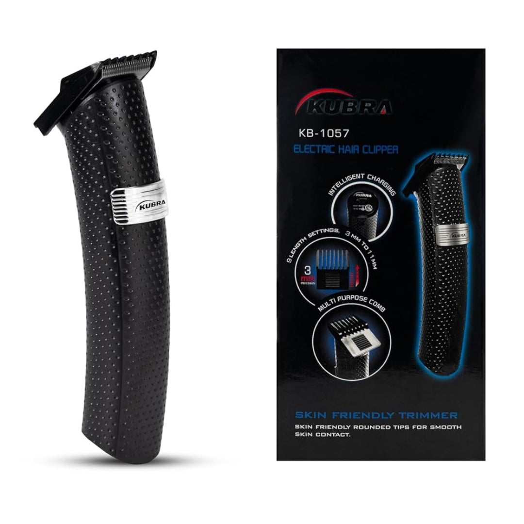 Black hair clipper with packaging displaying Kubra branding and product features.