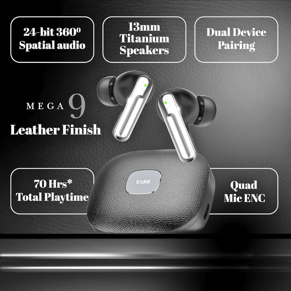truke Mega 9 True Wireless Earbuds with 70H Battery, 24-Bit Lossless Audio & ENC Mics