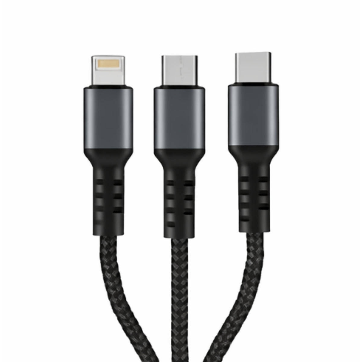 Vippo Trinity 3-in-1 Fast Charging Cable (USB-A to Type-C + Micro USB + Lightning) | Nylon Braided | LED Display