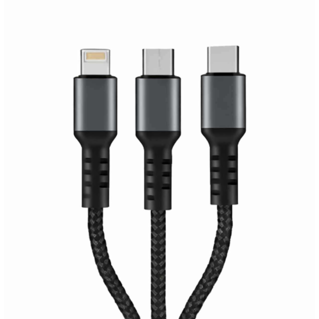 Vippo Trinity 3-in-1 Fast Charging Cable (USB-A to Type-C + Micro USB + Lightning) | Nylon Braided | LED Display